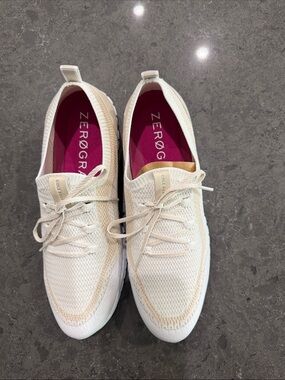 Cole Haan Knit Lace-Up Sneakers in Cream and White flexible Mesh Zero Grand NWOT